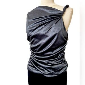DKNY black metallic asymmetrical strap evening top S